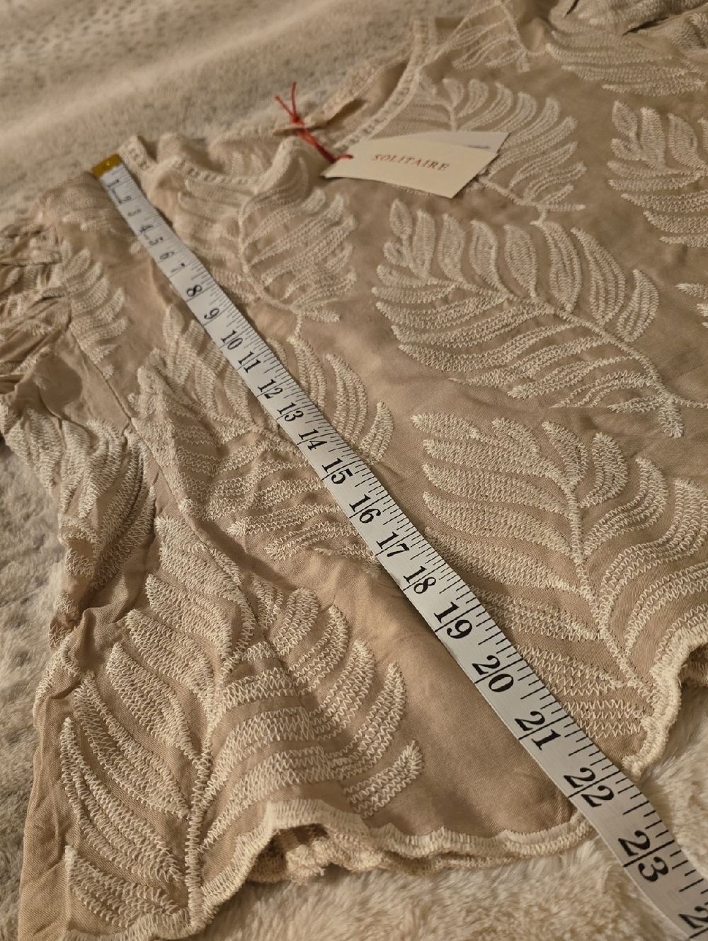 Solitaire Tan Embroidered Puff-Sleeve Blouse - Picture 8 of 10